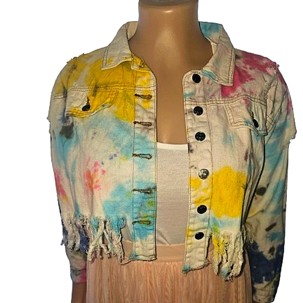 NWOT Colorful Tie-Dye Cropped Jean Jacket 1x